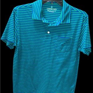 Used twice boy Crewcuts Teal and Navy Striped Polo Shirt sz XL 12-14